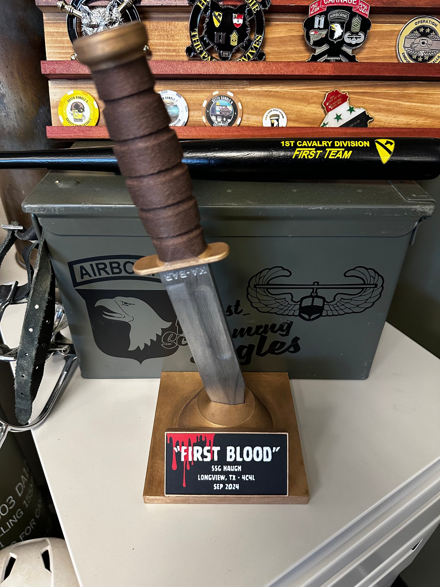 Custom Knife Trophy – 3D Printed Military Award for First Wins, Promotions, or Recognition Moments
